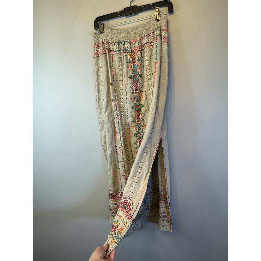 Johnny Was Verena White Side Slit Embroidered Linen Maxi Boho Skirt Large $320 - Picture 3 of 9